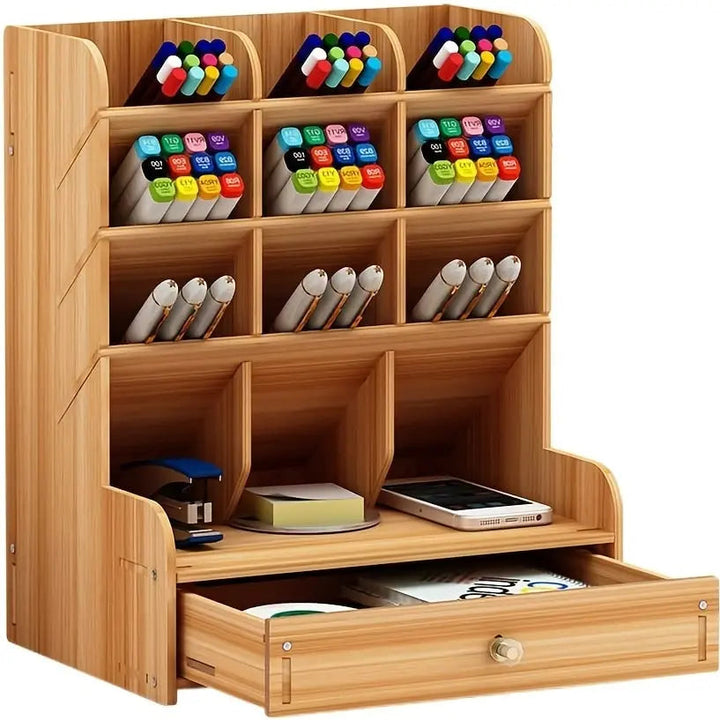 1pc Wooden Desk Organizer Multi-Functional DIY Pen Holder Storage Box Desktop Stationary Storage Rack for Home Office and School Design & Casa 