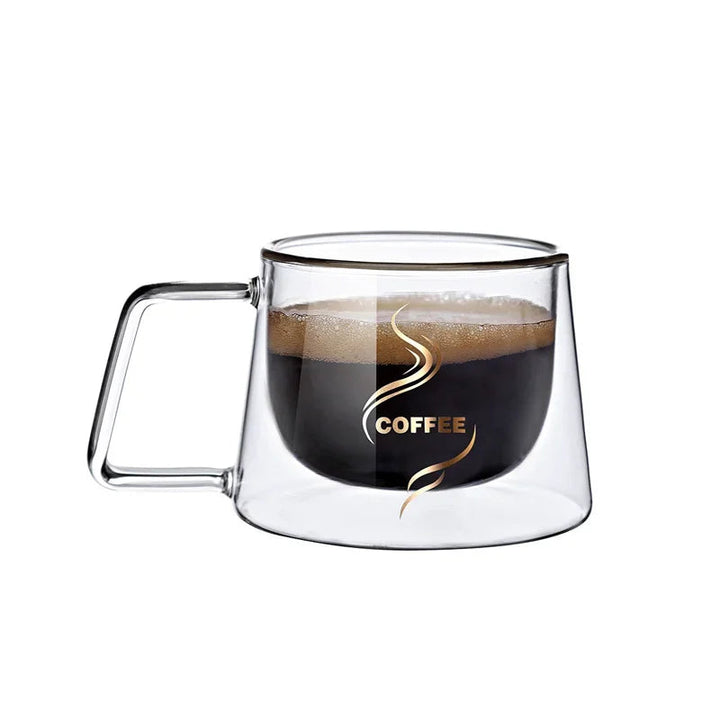 200ml Double Wall Glass Coffee Mug with Handle Transparent Heat-resistant Espresso Cup Breakfast Latte Cappuccino Tea Cup Design & Casa A 200ml 