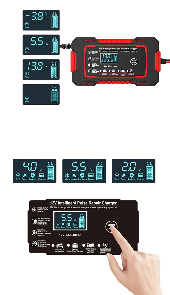 Carregador Inteligente de Bateria para Automotivos Portátil Coleção Automotivo - Carregador Inteligente de Bateria para Automotivos Portátil Design & Casa 