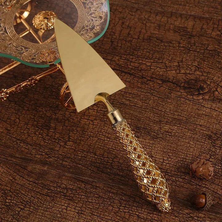 Espátula e Cortador De Bolo 28cm Prata e Dourado Espátula e Cortador De Bolo 28cm Prata E Dourado LightHousi 