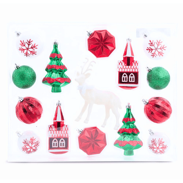 Kit com 15 Peças de Enfeites de Natal - Verde e Vermelho Kit com 15 Peças de Enfeites de Natal Design & Casa 