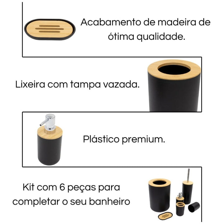 Kit para Banheiro Bambu Branco Luxo - 6 Peças Kit para Banheiro Bambu Branco - Diversas Peças - Coleção Banheiro Design & Casa 