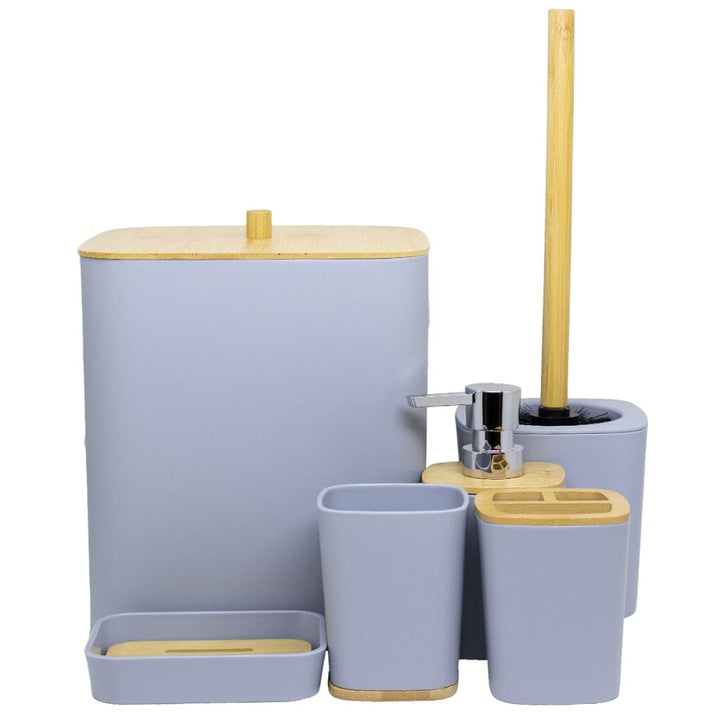 Kit para Banheiro Bambu Branco Luxo - 6 Peças Kit para Banheiro Bambu Branco - Diversas Peças - Coleção Banheiro Design & Casa Cinza 6 peças Deluxe 