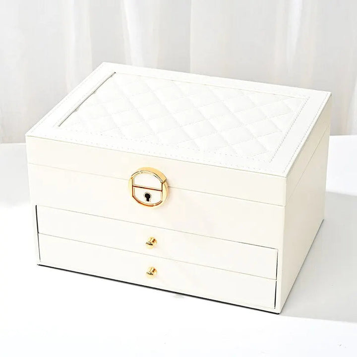 Large Jewelry Storage Box Multi-Layer Organizer For Jewelry Necklace Earring Leather Jewellery Storage Packaging Display Boxes Design & Casa WHITE 