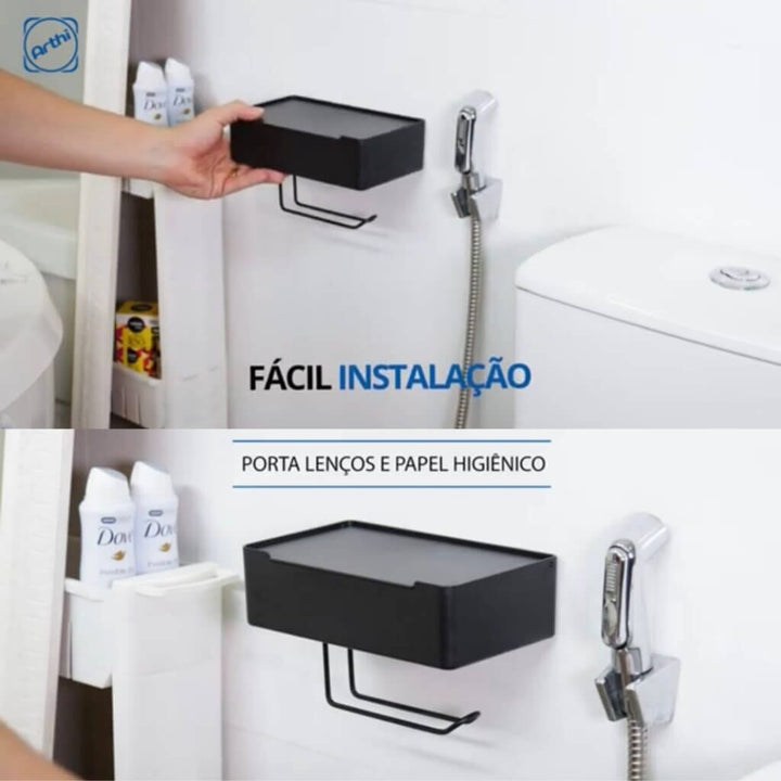 Porta Papel Higiênico e Lenços/Absorvente com Fixação 3M Porta Lenços Umedecidos e Papel Higiênico com Fixação 3M Design & Casa 