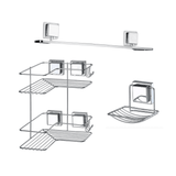 Prateleira para Banheiro de Canto Com Fixação por Sucção Ventosa Prateleira para Banheiro de Canto Com Fixação por Sucção Ventosa Design & Casa Porta Shampoo + Porta Sabonete+ Porta Toalha 